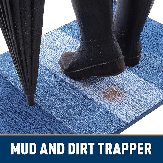 Smiry Dog Door Mat for Muddy Paws, Absorbs Moisture and Dirt, Low-Profile Entryway Mat with Non-Slip Backing, Entry Indoor Outdoor Doormat for Inside Floor (59x35 Inches, Navy Blue, Striped)