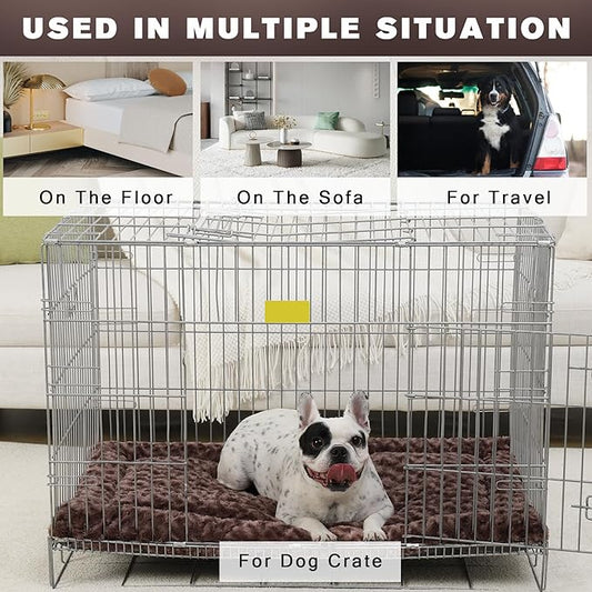 Washable Dog Bed Mat Soft Dog Crate Pad Fluffy Pet Kennel Beds Sleeping Mattress with Non-Slip Bottom for Large Jumbo Medium Small Dogs, 47 x 29 Inch, Brown