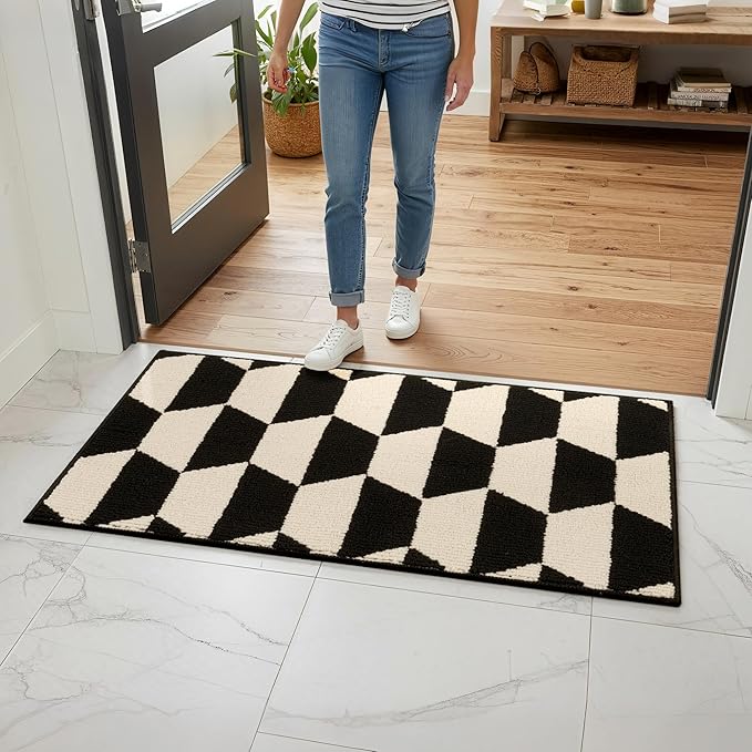GRANNY SAYS Kitchen Rugs 2 Piece Non Skid Washable Absorbent Resist Dirt Kitchen Mats for Floor, Comfort Standing Mats Front of Sink Rugs Durable Polypropylene 47" x 20" + 32" x 20", Black