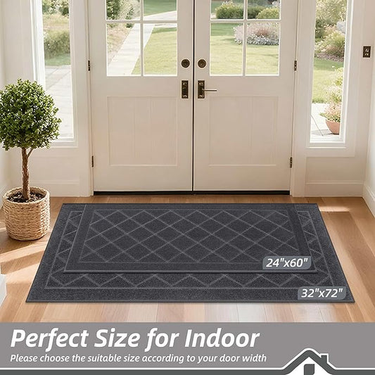 BEQHAUSE Dirt Trapper Door Mat 24" x 60", Doormat Non-Slip Entryway Rugs Washable, Dog Door Mat Stain Resistant and Absorbent Welcome Floor Mat for Front Back Door, Mud Wet Shoes & Paws, Dark Grey