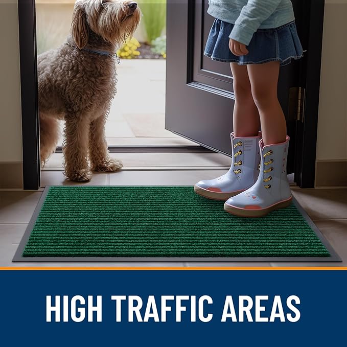 OLANLY Front Door Mat Indoor Outdoor Entrance, Waterproof Heavy Duty Doormat, Fade Resistant, Low Profile, Easy Clean Patio Porch Welcome Floor Mats for Entry, 35x23, Green