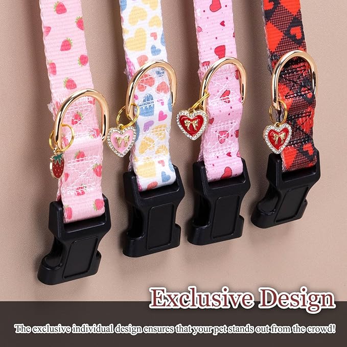 Love Pattern Dog Collar with Buckle Adjustable Safety Nylon Collars for Small Medium Large Dogs, Cute Stylish Girl Boy Christmas Dog Collar(Red Heart,L)
