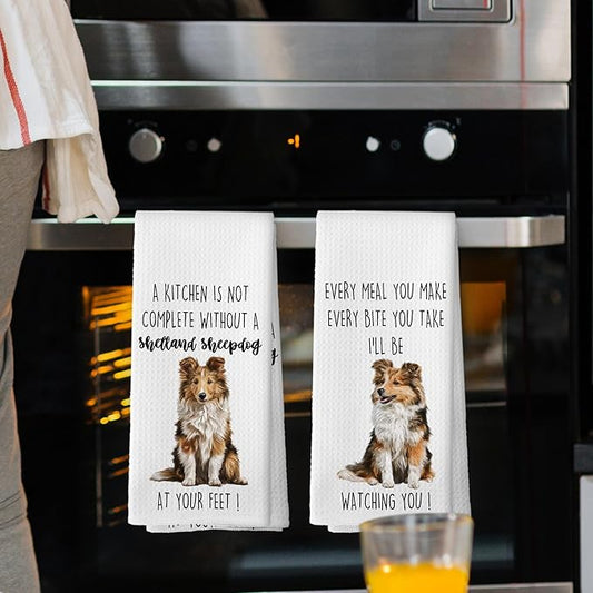 Shetland Sheepdog Dog Kitchen Towels Set of 2, Funny Dog Kitchen Decor, Dogs Gifts for Women Men Hand Towel, Pet Owner Gift Decorative Tea Towels Dish Towel 16x24 Inch