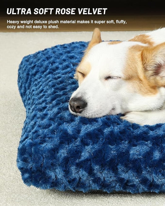 KSIIA Washable Dog Bed Comfy Dog Crate Pad Deluxe Plush Pet Bed Non-Slip Kennel Pad for Medium Dogs, 29" x 21", Blue