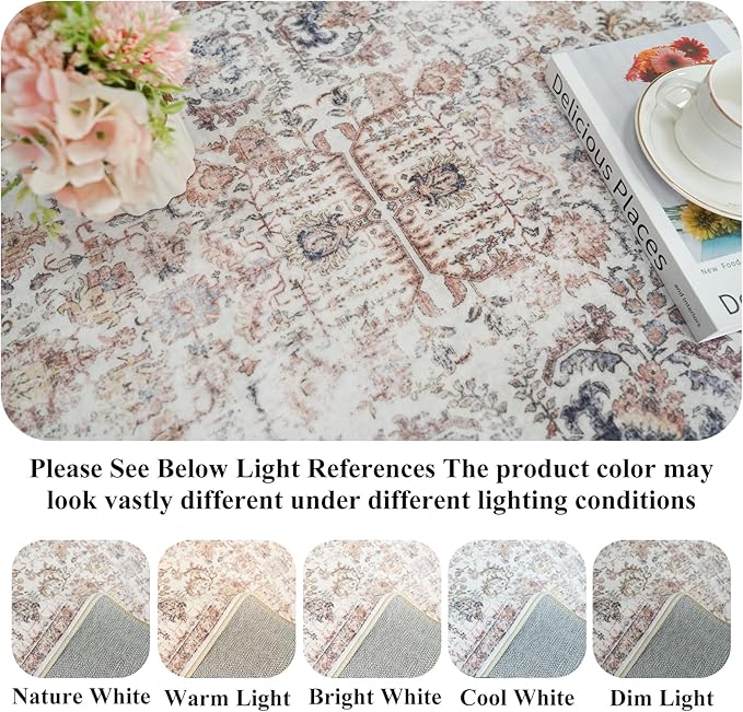 Hallway Washable Runner Rug - 2'6x12 Kitchen Rugs Entryway Rug Runner Non Slip Indoor Farmhouse Carpet for Living Room Bedroom Bathroom Vintage Floor Decoration Mat (2'6''x12', Dusty Rose)