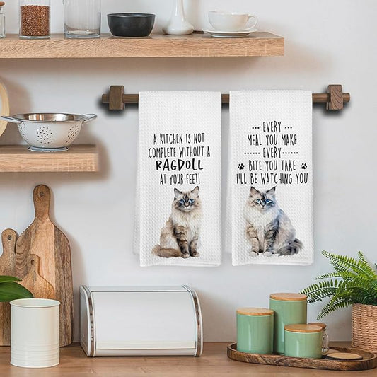 Funny Ragdoll Cat Kitchen Towels, Ragdoll Cat Mom Lady Lovers Gifts for Women Hand Towels, Gifts for Pet Lovers Dishcloths Dish Towel for Kitchen 16x24 Inches Set of 2