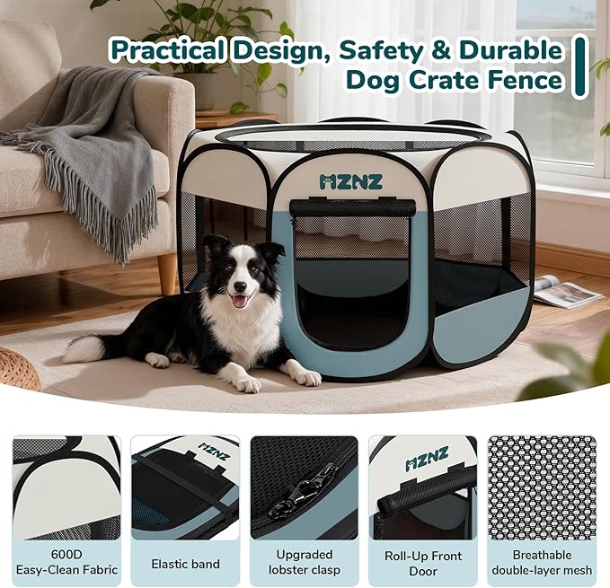 Dog Playpen, Portable Puppy Pet Crate Indoors for Small/Medium/Large Dogs Cats Rabbits, Foldable Dog Cage Enclosure for Outdoor, Pop Up Dogs Tent Kennel with Carrying Case, Grey