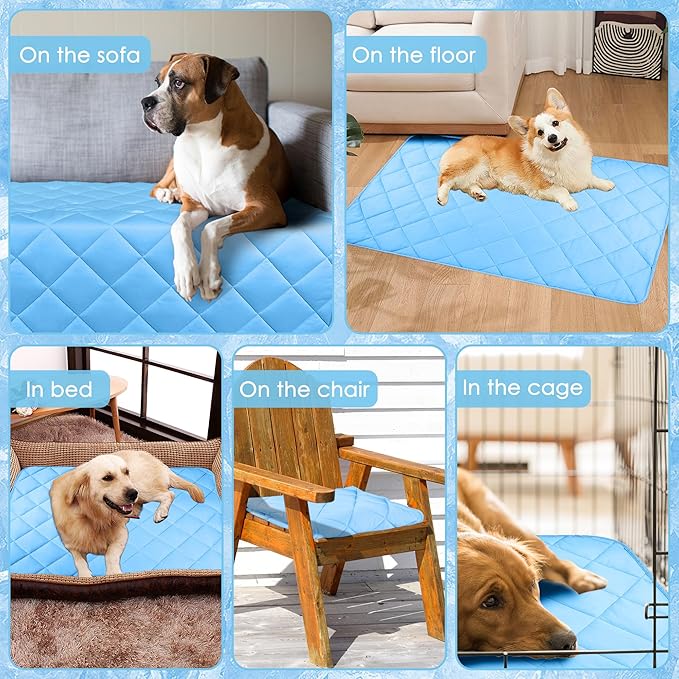 Cooling Blanket for Dogs, Dog Cooling Mat & Bed, Q-MAX>0.42- Lightweight, Durable & Breathable Pet Throw for Sofa, Car and Furniture Protector, Reversible Design, Easy to Clean, 28"x40", Blue