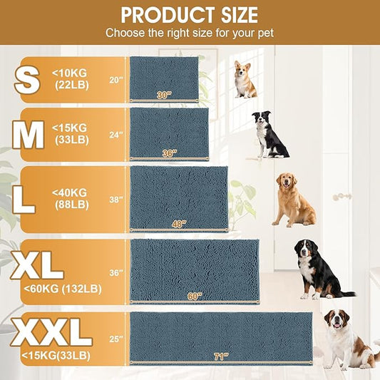 Extra Large Dog Door Mats for Muddy Paws, 71" x 25" Chenille Absorbent Mud Mat for Dogs, Non Slip Heavy Dog Rugs For Muddy Paws, Soft Indoor Door Mat for Entryway, Mud Paw, Inside Floor, Dusty Blue