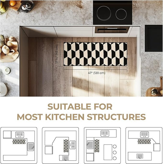 GRANNY SAYS Kitchen Mats for Floor, Kitchen Rugs Non Slip Washable, Runner Rugs for Kitchen Floor, 47" x 17.7", Stain Resistant Comfort Standing Mat Made of 100% Polypropylene, Black