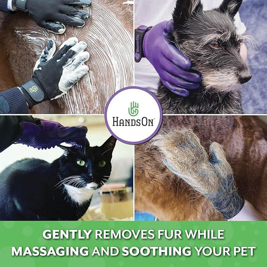 H HANDSON Pet Grooming Gloves - Patented #1 Ranked, Award Winning Shedding, Bathing, & Hair Remover Gloves - Gentle Brush for Cats, Dogs, and Horses (Mono Green, Large)