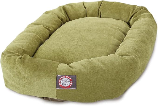 Majestic Pet 32 Inch Micro Velvet Calming Dog Bed Washable – Cozy Soft Round Dog Bed with Spine for Head Support - Fluffy Donut Puppy Mat 32x23x7 (inch) Medium – Apple