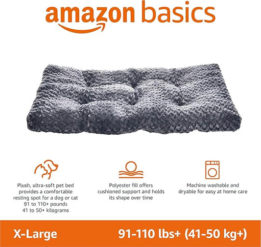 Amazon Basics Washable Cat and Dog Bed and Crate Pad, Indoor, 46 x 29 x 4 inches, Gray