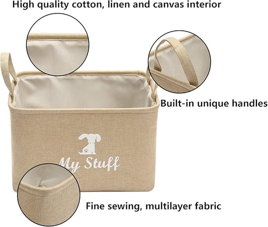 Geyecete Canvas Dog Toy Storage Dog Toy Basket-Box for Dog Toy Bins, Dog Blanket, Dog Clothes Storage - Pet Toy and Accessory Storage Bin-Beige-S