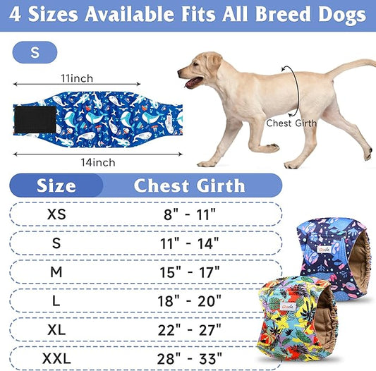 5 Pack Dog Diapers Male Reusable, Premium Belly Bands for Dogs, High Absorbing Male Dog Pee Wraps for Doggie in Incontinence or Excitable Urination Hawaii XS