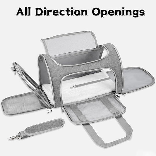 Soft-Sided Cat/Dog/Pet Carrier, Collapsible Pets Travel Carriers for Big Cats/Small Dogs with Shoulder Strap & Removable Mat, Mesh Puppy Carry Bag, Up to 16 Lbs, TSA Airline Approved(Gray)