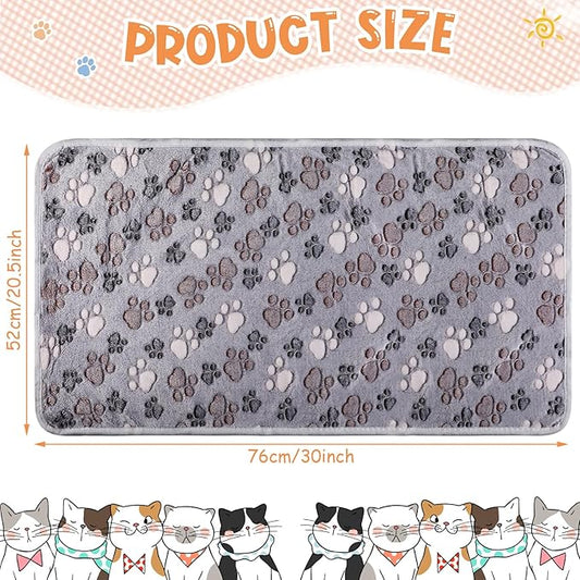Tatuo 4 Pcs Dog Blanket for Pet Cat Blankets Indoor Puppy Teething Stuff Toys Paw Print Fleece Soft Blanket Sleep Mat for Guinea Pig Cage(Gray,Medium(30 x 20.5 Inch),Square)