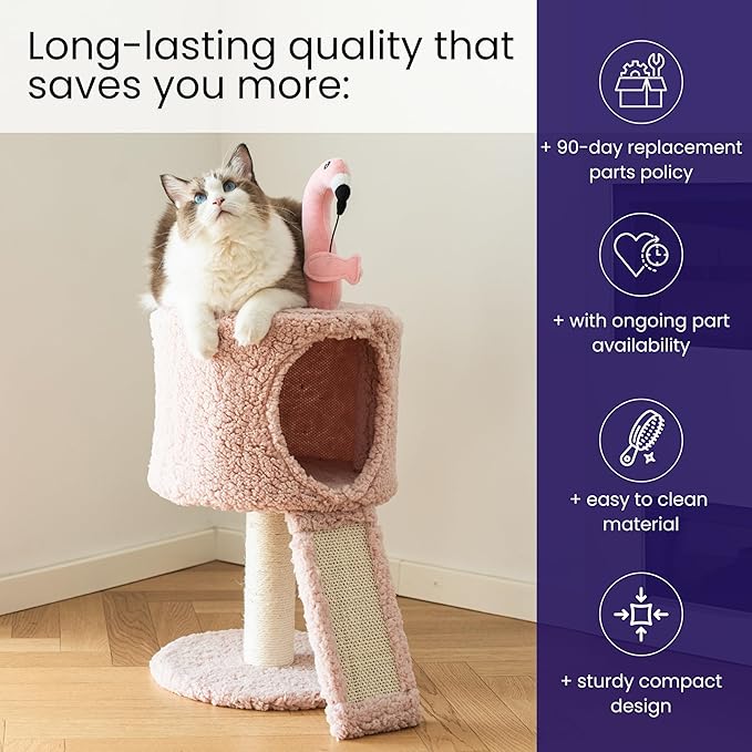 Catry Flamingo 2-Level 29" Cat Tree for Small Cats & Kittens with Replaceable Posts, Sisal Scratching Ramp, Pink Flamingo Designed Cute Condo with Toy, Pink