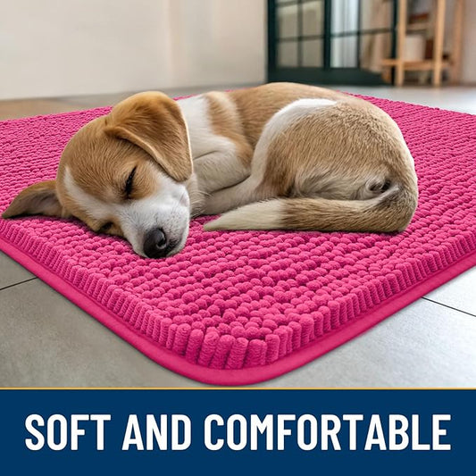 Smiry Dog Door Mat for Muddy Paws 70x24, Absorbs Moisture and Dirt Doormat, Non-Slip Washable Quick Dry Chenille Front Door Mat Indoor Entrance, Entryway Carpet for Inside Floor, Hot Pink