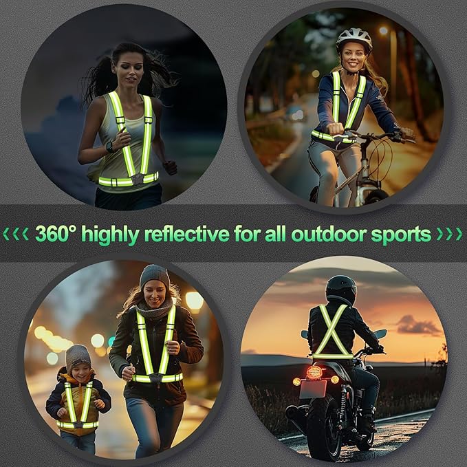 2 Packs Reflective Vest Running Gear, High Visibility Reflective Running Gear Adjustable Elastic Safety Vest for Night Jogging, Biking, Walking or Dog Walking, Running Vest for Men Women Children