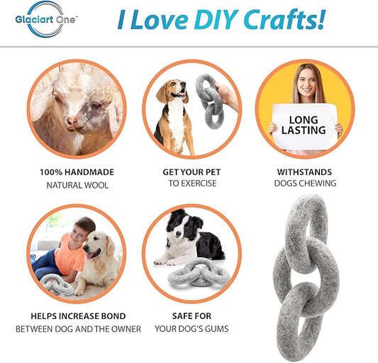 Glaciart One Felted Wool Dog Chew Rings | Durable for Puppy Chew for Teething & Dog Teeth Cleaning | Pet Toys Fetch Games & for Anxiety/Boredom | Great for Small or Medium
