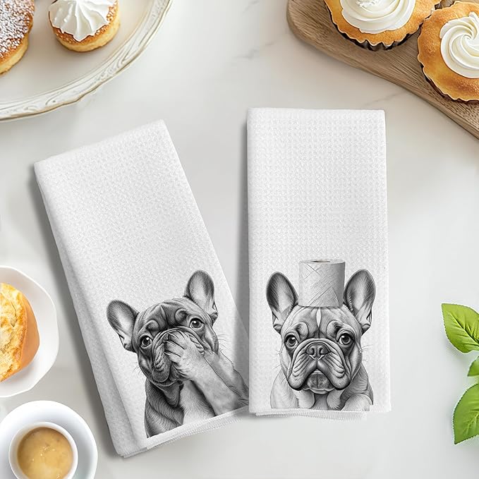 French Bulldog Gifts Kitchen Towels Set of 2,French Bulldog Gifts for Women Men Decor Accessories Hand Towels for Bathroom,Funny Dog Bathroom Hand Towels,16x24 Inch