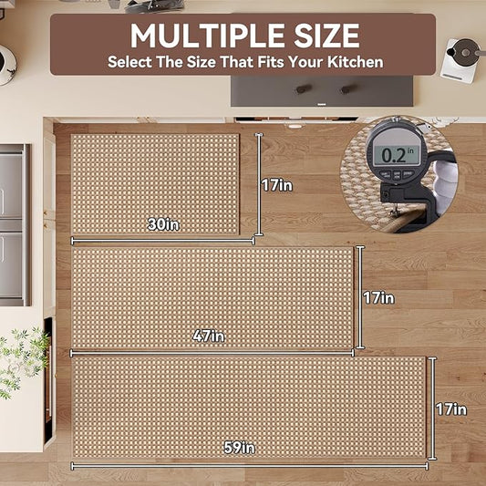 Kitchen Runner Rugs Non Slip Washable, Super Absorbent Soft Chenille Braided Kitchen Mats for Floor Rubber Backing Standing Sink Mat Floor Mat, Easy to Clean, Brown 17"x59"