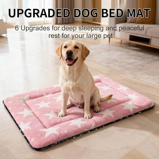 Washable Dog Bed Plush Orthopedic Outdoor Crate Mat with Non-Slip Bottom,Luxe Soft Kennel Pad for Pets, Cozy Cage Cushion & Pet Sleeping Mattress Large Sized,Medium,Small Dogs,36 x 24 inch,Pink