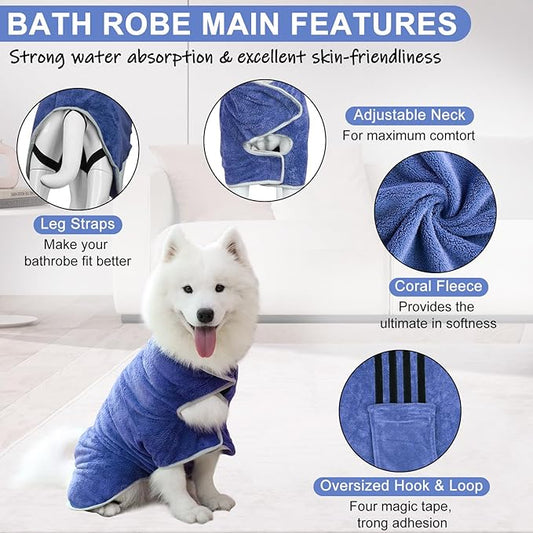 Dog Towel, Gimilife Dog Bathrobe Pet Grooming Towel Drying Coat Robes for After Bath Collection Absorbent Microfiber Towels Dogs Bath Towels for Drying Dogs Small Medium Large