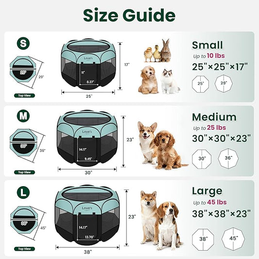 Love's cabin Pet Puppy Dog Playpen, Medium Dog Tent Crates Cage Indoor/Outdoor, Portable Playpen for Cat, Foldable Pop Up Dog Kennel Playpen with Carring Case, Removable Zipper Top, Green