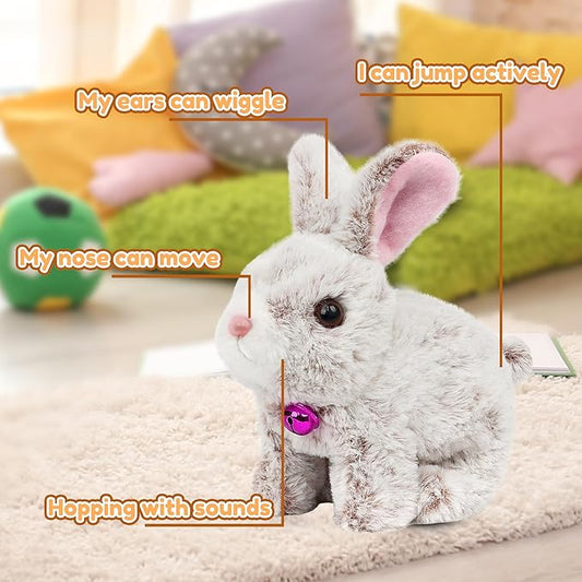 Easfan Bunny Pink Plush Toy Jumping Spotted Rabbit Talking Hopping Ears Nose Moving Educational Plush Toy Singing Shaking Glowing Interactive Toy Electric for Toddlers Kids