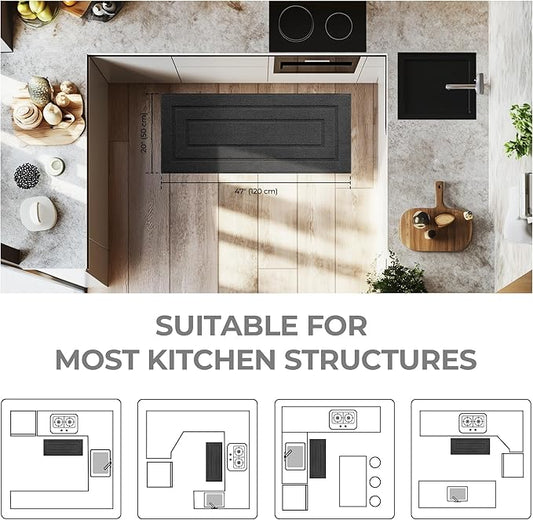 GRANNY SAYS Kitchen Mats for Floor Resist Dirt Kitchen Rugs Non Slip Washable, Long Rug Runner for Sink Laundry Thick Durable Polypropylene Comfort Standing, 47" x 20", Charcoal Grey