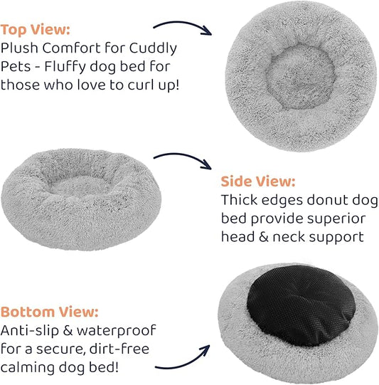 Donut Dog Bed - Premium Comfort for Anxiety Relief - Fluffy & Calming Design with Ultra-Plush Support | Cozy Round Dog Bed with Super Soft Circle Style (Grey, Medium)