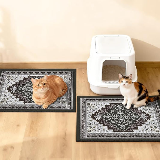 Glittme 2PCS Cat Litter Mat with Non-Slip Bottom Litter Box Mat 33"X22" Litter Trapping Mat Easy to Clean Washable Cat Food Mat for Kitty,L