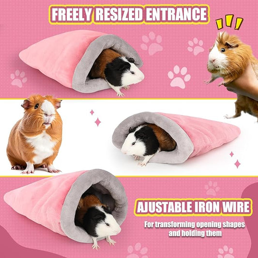 Guinea Pig Sleeping Bag, Adjustable Entrance for Keep Opening, Snuggle Bag and Playtime Sack for Guinea Pig, Rabbits and Other Small Pets, Pink