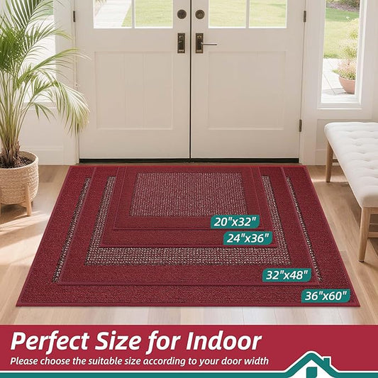 BEQHAUSE Indoor Door Mat 20" x 32", Dirt Trapper Door Mats Non-Slip Entryway Rugs Washable, Resist Dirt Absorbent Welcome Mat, Low Profile Floor Mats for Front Back Door and Entryway, Red