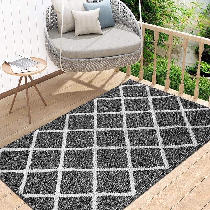 Finchitty Indoor Door Mat, Dirt Resistant and Absorbent, Low-Profile, Non-Slip, Washable Inside Floor Mats for Front Door, Back, and Entrance, 71" x 47", Black