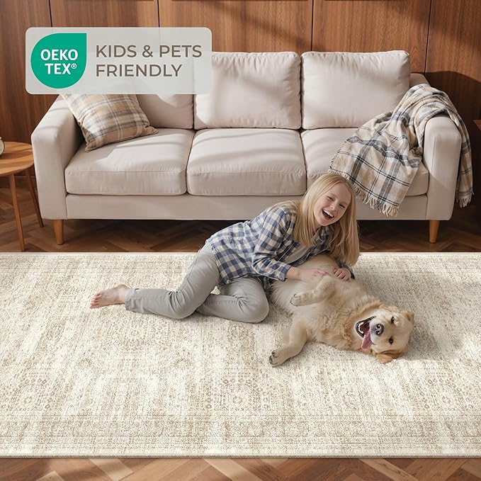 2x4 Washable Rug Runner for Bathroom, Soft Entryway Rug for Laundry Room, Kitchen, Vintage Abstract Hallway Runner for Bedroom, Anti-Slip Door Mat Indoor Entrance(2'x4', Beige/Ivory)