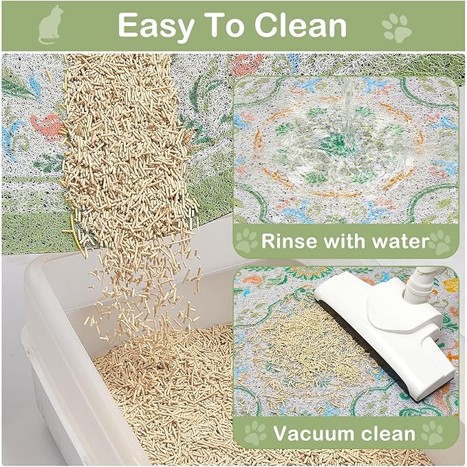 Glittme Cat Litter Mat with Non-Slip Bottom Litter Box Mat 40"X30" Litter Trapping Mat Easy to Clean Washable Cat Food Mat for Kitty,XL