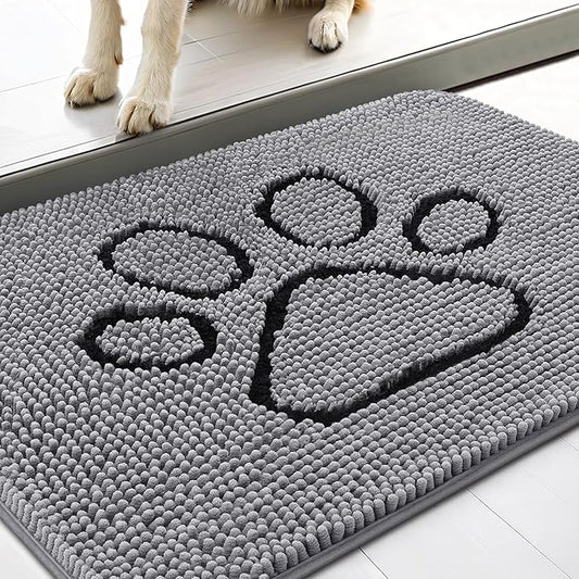 Smiry Dog Door Mat for Muddy Paws, Absorbent Dirt Trapper Non Slip Quick Dry Washable Chenille Mat for Mud Dogs, Entry Rug for Indoor and Outdoor (30x20 Inches, Grey)
