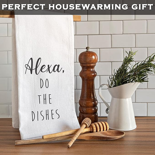 MAINEVENT Alexa Do The Dishes 18x24 Inch White Cotton Kitchen Towel