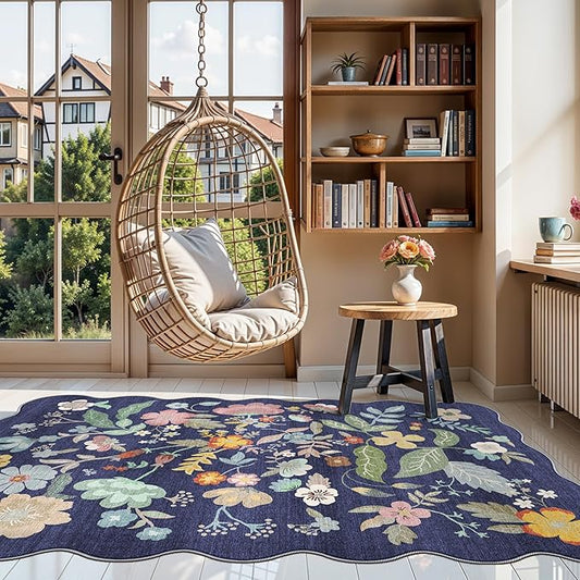 4x6 Living Room Area Rugs: Washable Boho Bedside Rug Non-Slip Floral Small Low Pile Carpet for Kitchen Bedroom Non-Shedding Floor Mat for Kids Room Office Durable Mat for High traffic Area(4x6,Purple)
