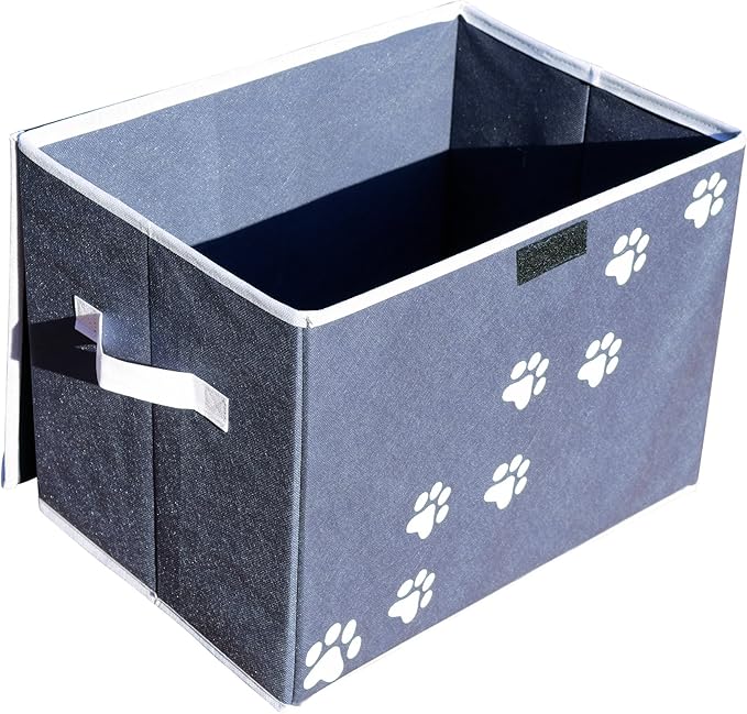 Feline Ruff Large Dog Toys Storage Box 16" x 12" Pet Toy Storage Basket with Lid. Perfect Collapsible Canvas Bin for Cat Toys and Accessories Too! (Blue)
