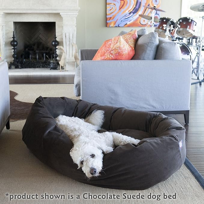 Majestic Pet 24 Inch Suede Calming Dog Bed Washable – Cozy Soft Round Dog Bed with Spine Support for Dogs to Rest Their Head - Fluffy Donut Dog Bed 24x19x7 (Inch) - Round Pet Bed Small – Black