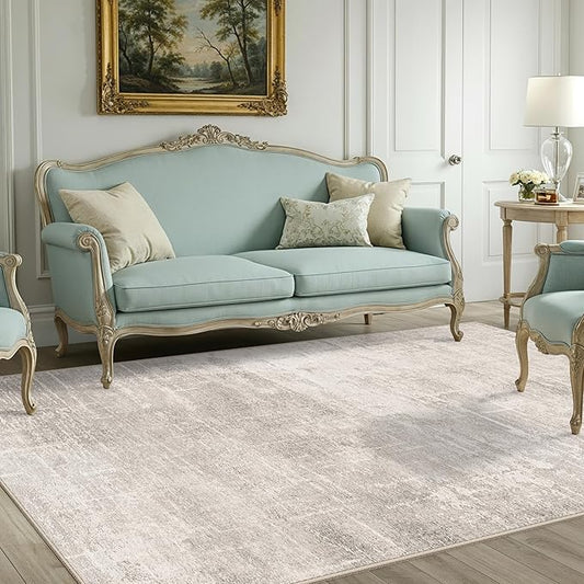 Washable 4x8 Hallway Area Rug: Abstract 8ft Water Resistant Soft Entry Kitchen Runner Rug Non-Slip Low Pile Carpet for Living Room Bedroom Thin Floor Mat for Bathroom Dining Room(4x8,Beige/Cream)
