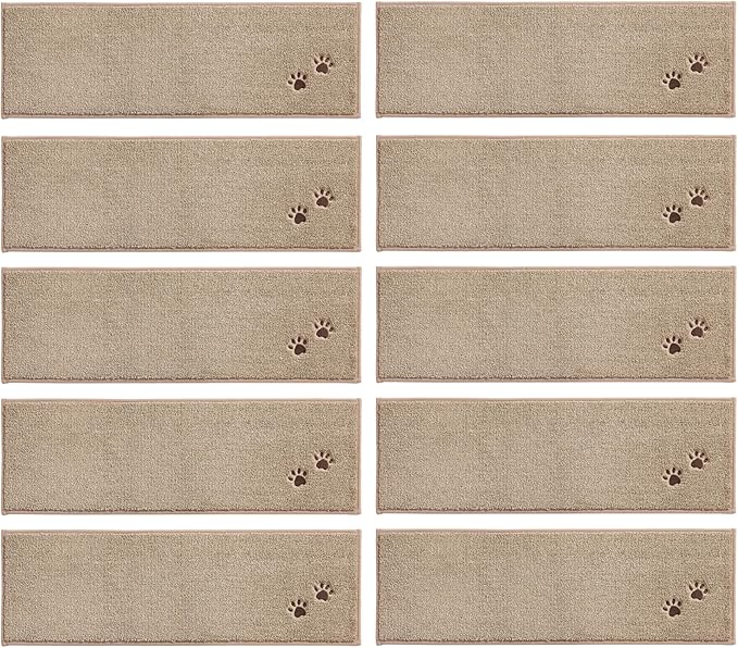 BEQHAUSE Stair Treads for Wooden Steps 28inX9in, Non Slip Carpet Stair Treads Indoor Stair Runners Machine Washable, Soft Stair Rugs Mat Surface Polyester TPE Backing, 15pcs, Beige