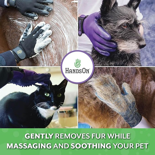 Handson Pet Grooming Gloves - Patented #1 Ranked, Award Winning Shedding, Bathing, Hair Remover Gloves - Gentle Brush for Cats, Dogs, and Horses (Purple, Junior)