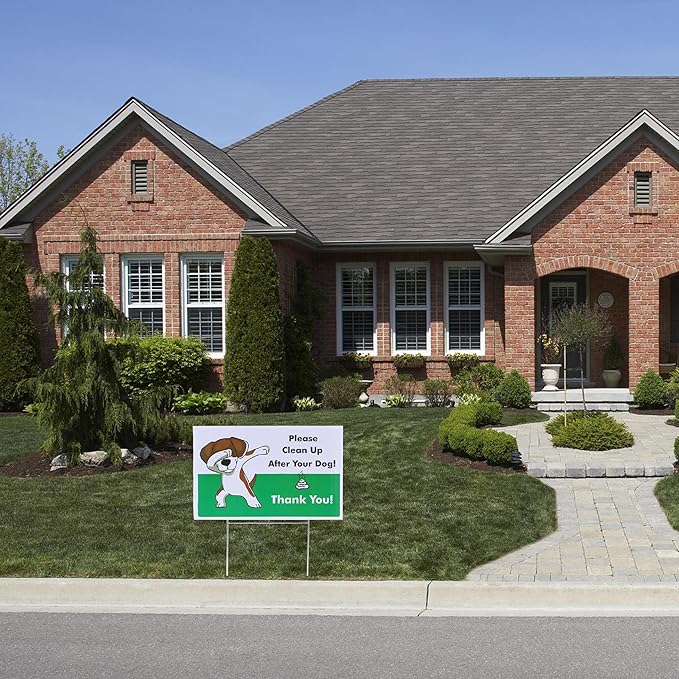 Mr. Pen- Clean Up After Your Dog Signs, 2 Pack with 1 Metal Stake, No Dog Poop Lawn Signs, UV Protected & Waterproof, Double Sided Pick Up After Your Dog Sign for Yard