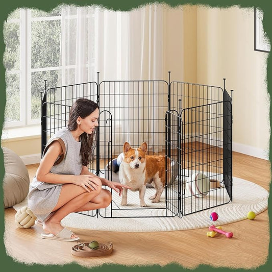 Yaheetech Expandable Dog Playpen, 8 Panel 32 inch Puppy Playpen with Door Indoor/Outdoor Pet Fence for Small Medium Dogs