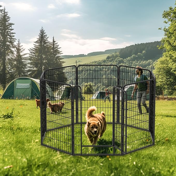 Dog Playpen Indoor - Pet Fence Puppy Exercise Pen for Yard Gate 6/8/12/16Panel Heavy Duty Crates with Doors Metal Dog Pen for Camping Outdoor, Small/Medium Pets (27.76 x 39.37 Inch, Black 8 Panels)